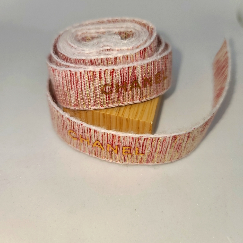 CHANEL RED & GOLD TWEED Ribbon *RARE* 5 feet